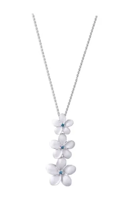 6, 8 & 10Mm 14K Plumeria Lei Slide Pendant With 3 Blue Diamonds