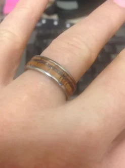 Black Pearl And Koa Wood Inlay Titanium Ring
