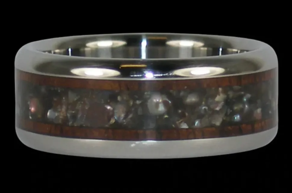 Black Pearl Dark Koa Wood Titanium Ring