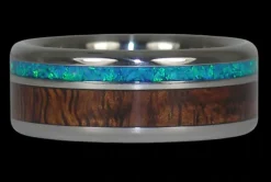 Blue Opal And Hawaiian Koa Titanium Ring