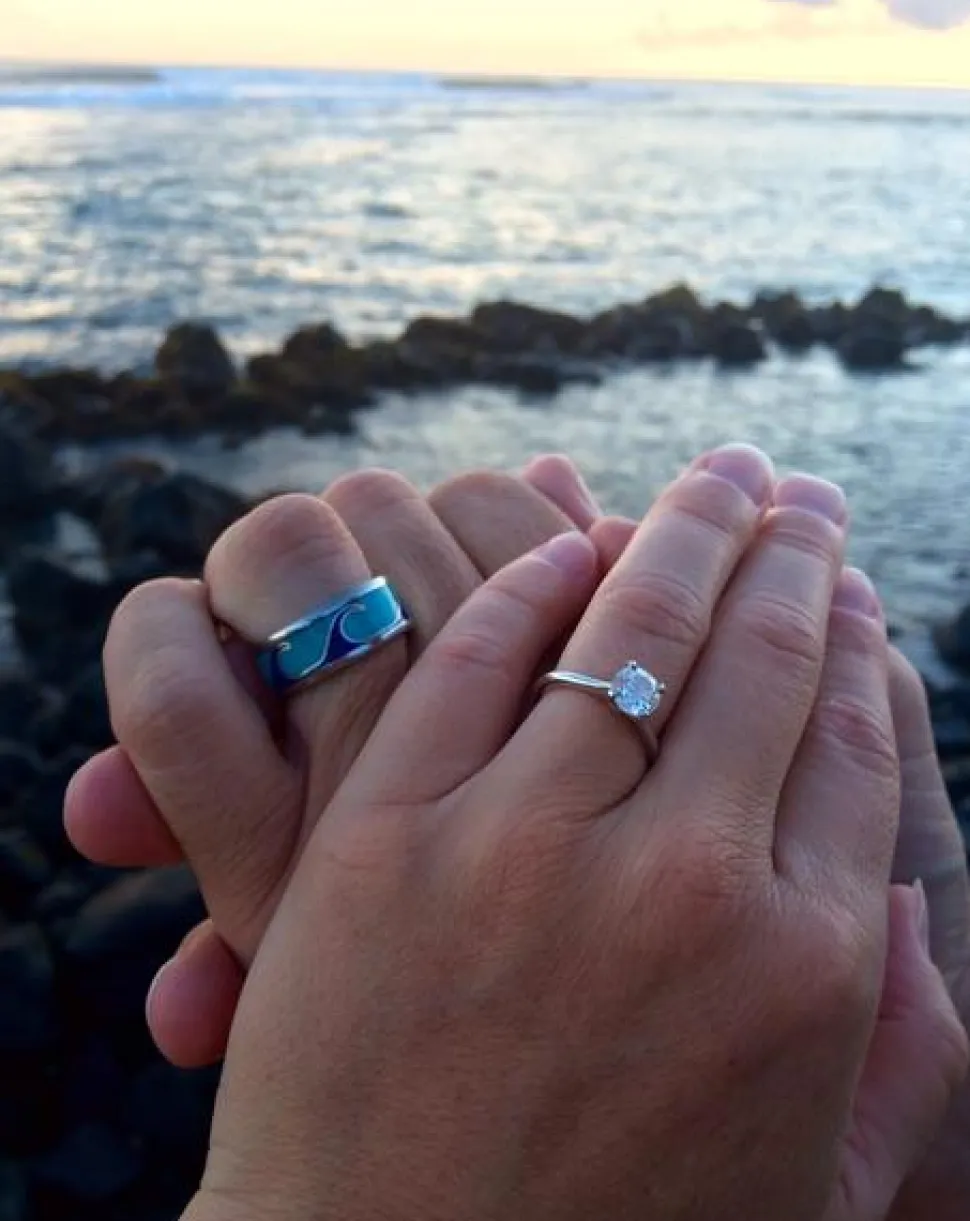 Blue Turquoise And Lapis Wave Titanium Ring