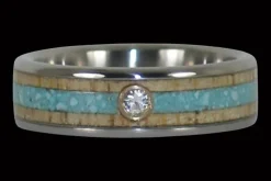 Diamond Titanium Ring Band With Turquoise And Mango Wood