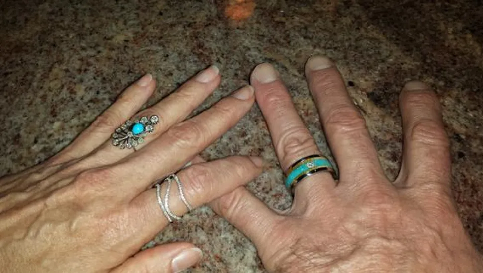 Diamond Titanium Ring Band With Turquoise And Mango Wood