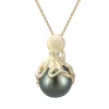 Gold Octopus Pendant With 11Mm Tahitian Pearl & Diamonds