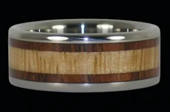 Hawaiian Koa And Mango Wood Inlay Titanium Ring