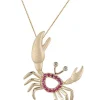 14K Crab Pendant With 2 Diamonds And 14 Hot Pink Sapphires