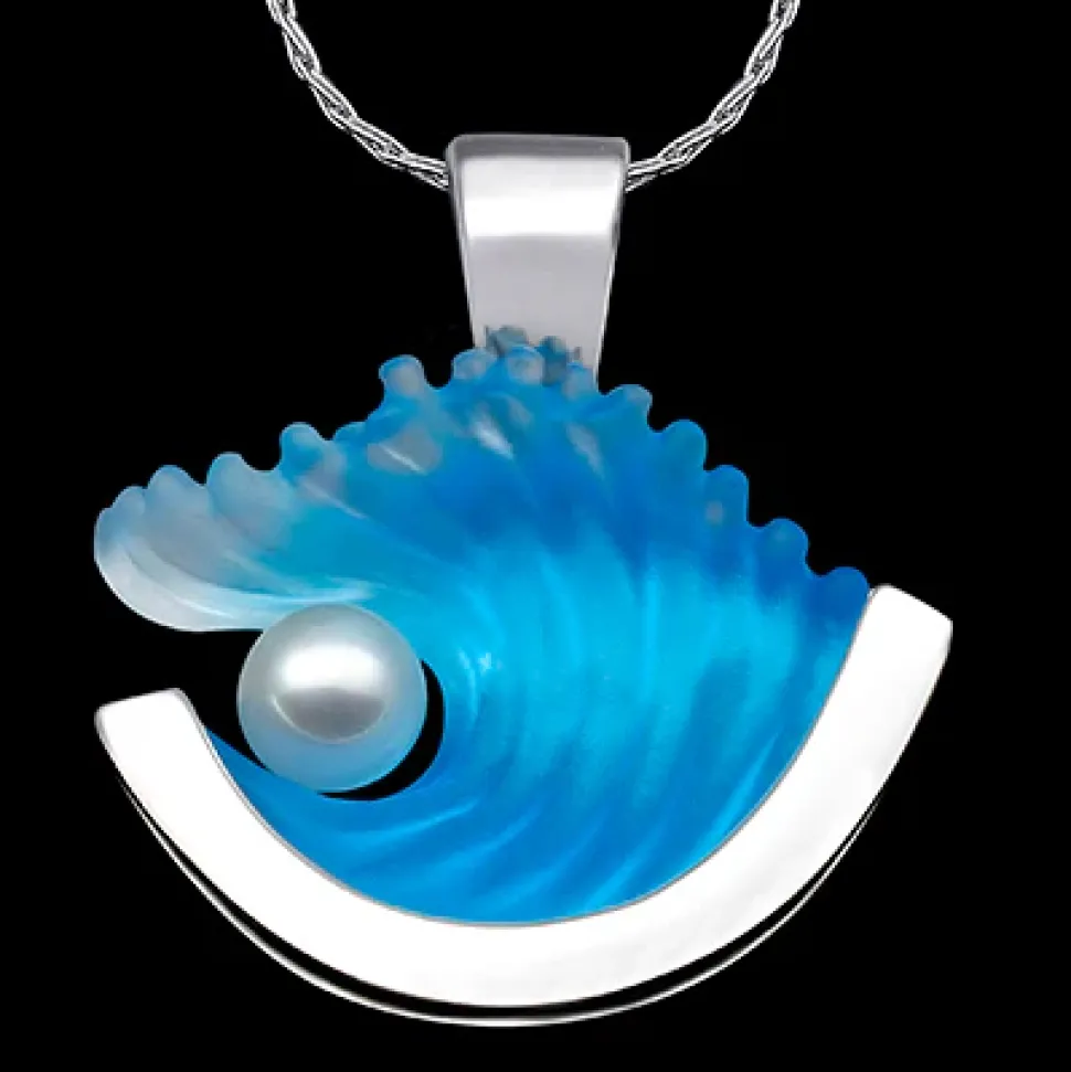 14K Large White Gold Pearl Wave Pendant