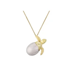 14K 17Mm "Hatching" Turtle Pendant With 2 Diamonds