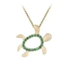 14K 15Mm "Hawaiian Petroglyph" Honu Pendant With 2 Diamonds And 19 Tsavorites