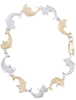 14K 15Mm "Jumping Single" Dolphin Bracelet With 10 Diamonds