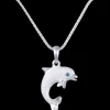 14K 20Mm "Jumping Single" Dolphin Pendant With 0.01 Carat Blue Diamond