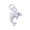 14K 17Mm "Jumping Single" Dolphin Charm With 17 Diamonds