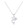 14K 15Mm "Jumping Single" Dolphin Pendant With 0.01 Carat Blue Diamond