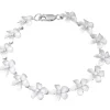 14K 11Mm Plumeria Bracelet 7" With 13 Diamonds And 13Pc Flowers