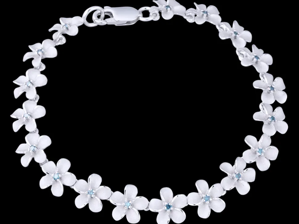 14K 08Mm Plumeria Bracelet With 18 Diamonds And 18Pc Flowers