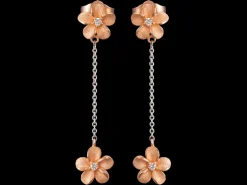 14K 7Mm Plumeria Earrings With 6 Diamonds