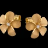 14K 11Mm Plumeria Earrings With 2 Diamonds