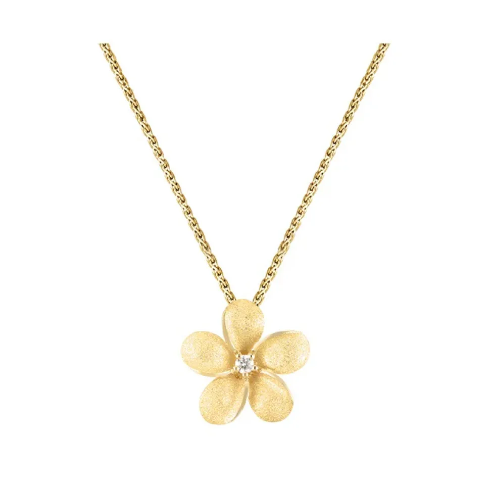 14K 15Mm Plumeria Slide With Diamond