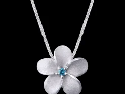 14K 11Mm Plumeria Slide With Blue Diamond