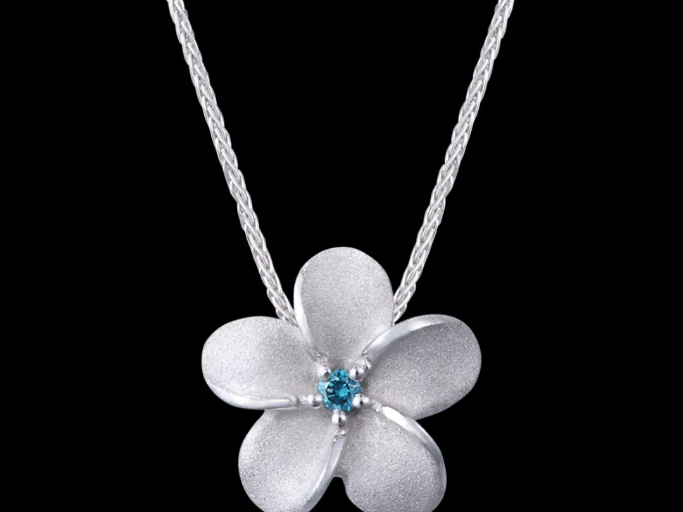 14K 11Mm Plumeria Slide With Blue Diamond
