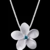 14K 13Mm Plumeria Slide With Blue Diamond