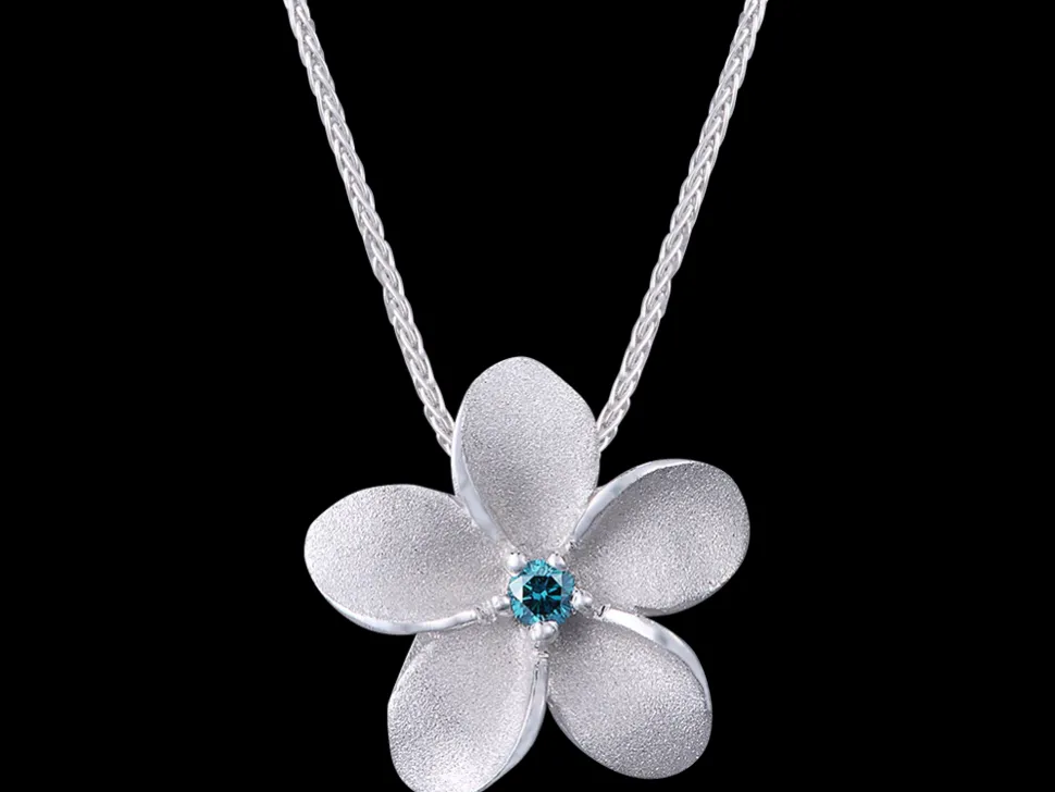 14K 13Mm Plumeria Slide With Blue Diamond