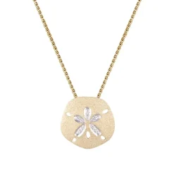 14K 18Mm Sand Dollar Pendant With 12 Diamonds