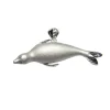 14K 40Mm Seal Pendant "Searching" With 2 Diamonds