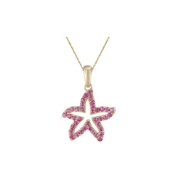 14K 15Mm Starfish Pendant With 39 Hot Pink Sapphires