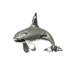 14K 40Mm 2/Tone (Black And White) Killing Whale Pendant With 2 Diamonds