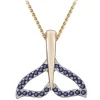 14K 16Mm Whale Saw Tail Pendant With 26 Blue Sapphires