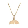14K 21Mm Whale Saw Tail Pendant With 5 Diamonds