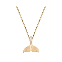 14K 15Mm Whale Tail Pendant With 5 Diamonds