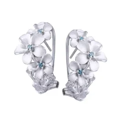 14K Plumeria Lei Earrings With 6 Blue Diamonds