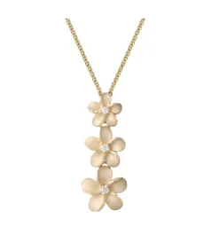 14K Plumeria Lei Slide Pendant With 3 Diamonds