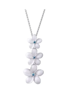 14K Plumeria Lei Slide Pendant With Blue Diamonds