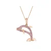 14K Rose Gold Dolphin Pendant With Diamond And Pastel Pink Sapphires