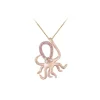 14K Rose Gold Octopus Pendant With 2 Diamonds And 12 Pastel Pink Sapphires