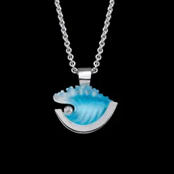14K Small White Gold Wave Pendant With Diamond