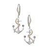 14K 2/Tone "Anchor" Dangle Leverback Earrings With 18 Diamonds And 4 Tanzanites
