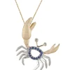 14K 2/Tone Crab Pendant With 2 Diamonds And 14 Blue Sapphires
