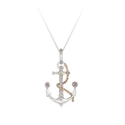 14K 2/Tone 20Mm "Anchor" Pendant With 2 Tanzanite And 8 Diamonds