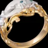 14K 2/Tone 15Mm "Flipping Couple" Dolphin Ring With Blue Diamonds