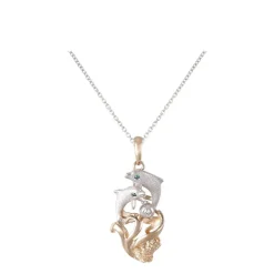 14K 2/Tone 10Mm "Flipping Couple" Dolphin Pendant