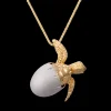 14K 2/Tone 20Mm Hatching Turtle Pendant With 2 Diamonds