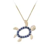 14K 2/Tone 12Mm "Hawaiian Petroglyph" Honu Pendant With 2 Diamonds And 15 Blue Sapphires