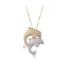 14K 2/Tone 15Mm "Jumping Couple" Dolphin Pendant With 2 Diamonds