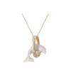 14K 2/Tone 20Mm "Jumping Loop" Dolphin Pendant With 6 Diamonds