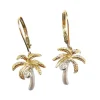 14K 2/Tone 15Mm Palm Tree Earrings With 2 Diamonds