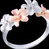 14K 2/Tone 8Mm Plumeria Ring With 4 Diamonds